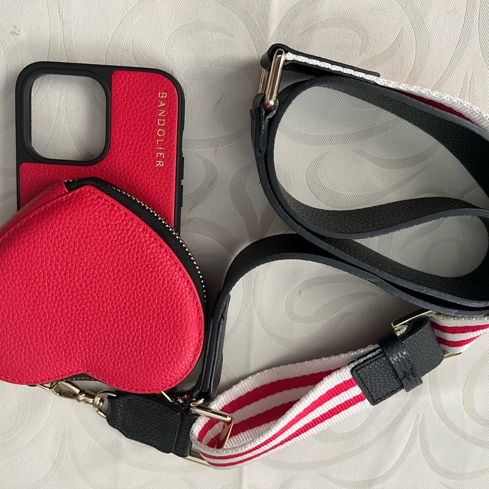 Bandolier Red Heart Case with Black and White Strap iPhone 13 ProMax